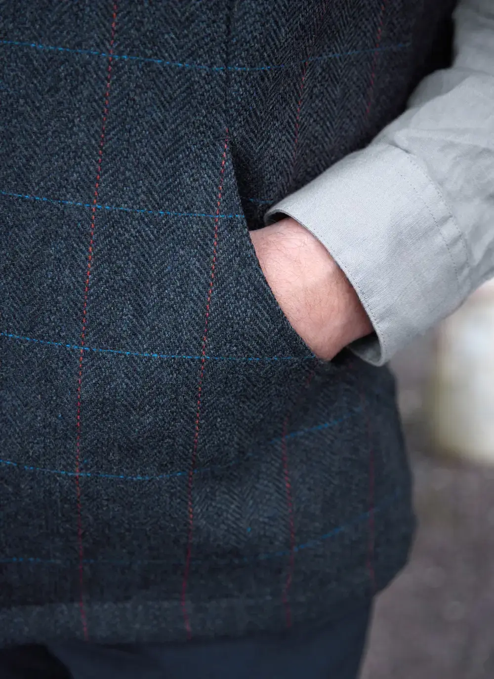 James Overcheck Tweed Gilet in Blue | Blarney